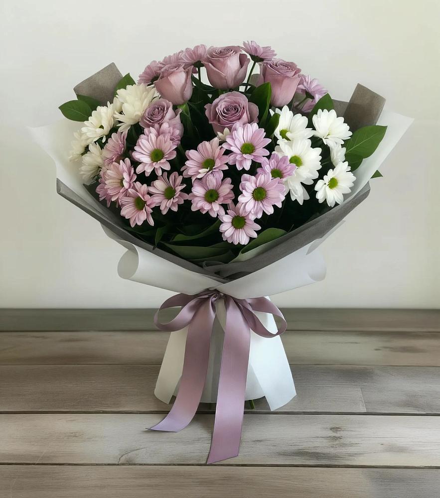 Букет цветов из: Хризантемы и Розы в Барабинске