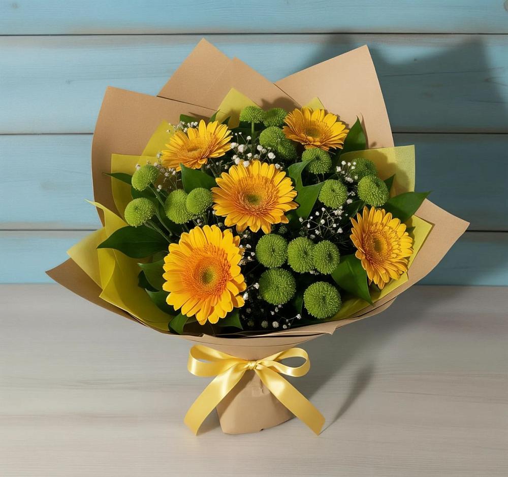 Букет цветов из: Герберы и Хризантемы в Барабинске