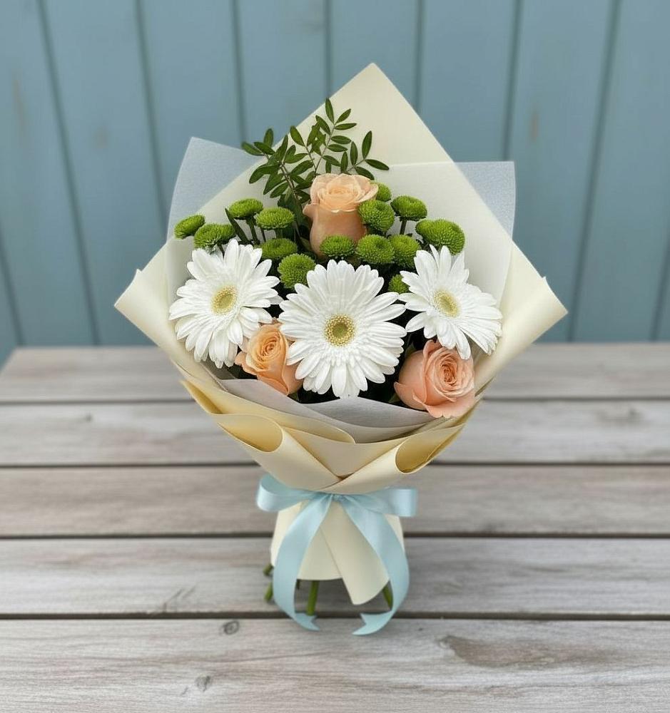 Букет цветов из: Герберы, Розы и Хризантемы в Барабинске