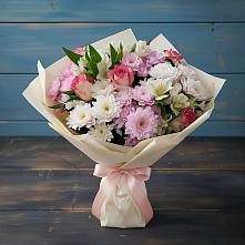 Букет цветов из:  Хризантемы, Альстромерии и Розы в Барабинске