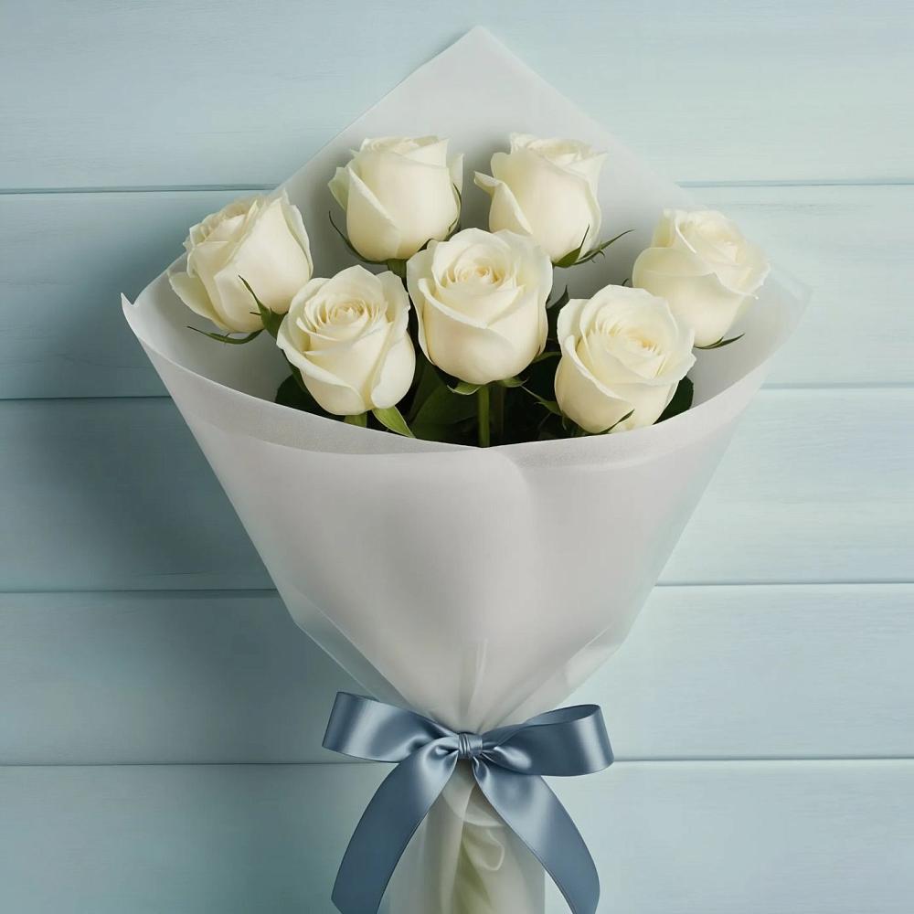 Букет 7 Белых роз Эдлесс Лав в Барабинске