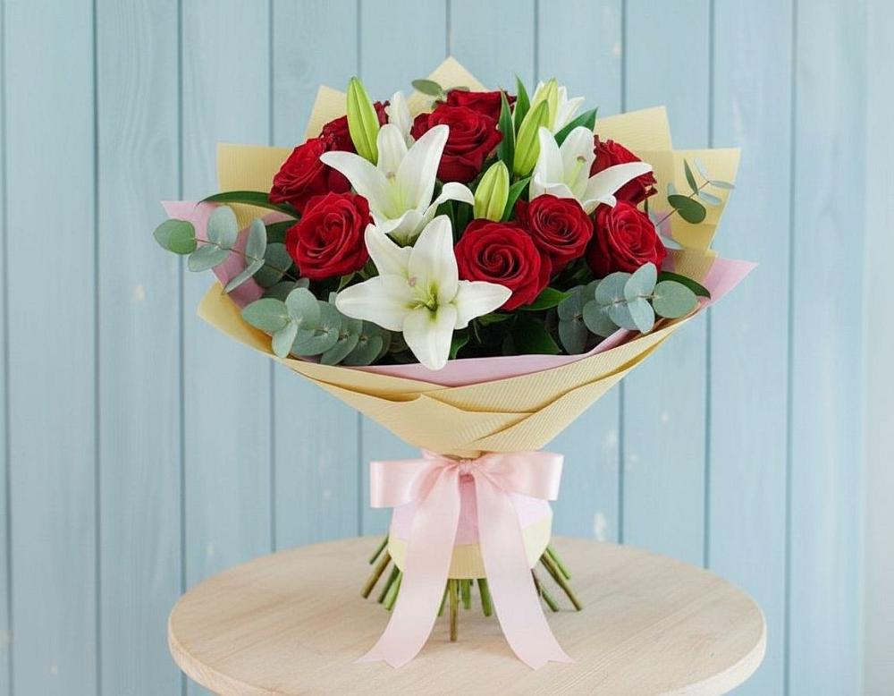 Букет цветов из: Лилии и Розы в Барабинске